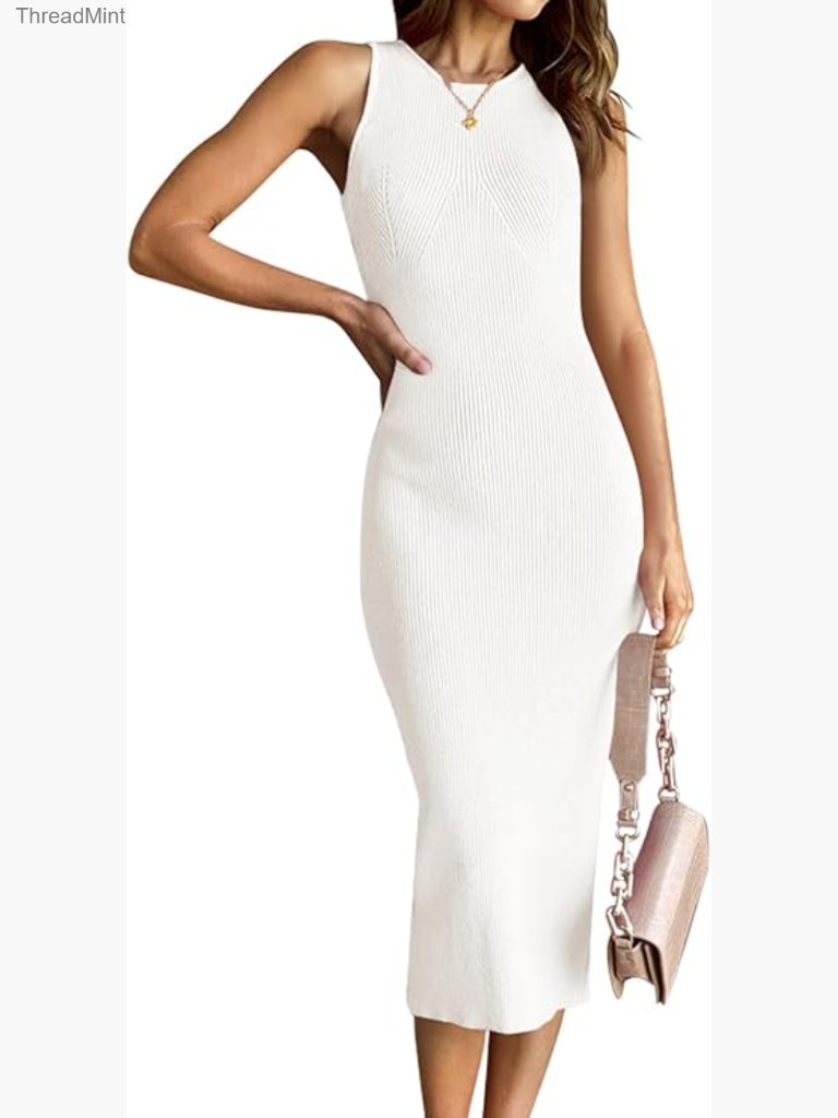 Sleeveless Ribbed Knit Midi Sweater Dress Bodycon Casual Work Party